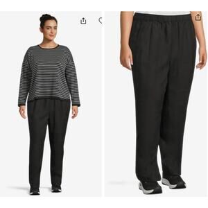 Eileen Fisher Sz L Pleated Ankle Lantern Tapered Pants Black 100% Organic Linen